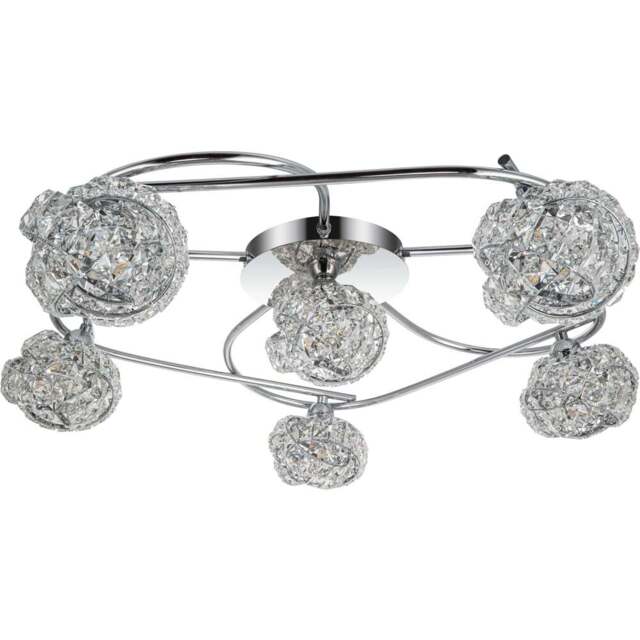 Cosylyte Mirri 6 Light Glass Beaded Shade Chrome Ceiling Light - Size: 58 x 56.5 x 15cm - Silver - Wilko - image 1