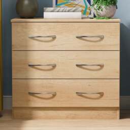 Crowndale Avon 3 Drawer Nebraska Oak Chest of Drawers Ready Assembled - Wilko - thumbnail 1
