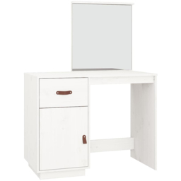 vidaXL Single Door Single Drawer White Solid Wood Pine Dressing Table with Mirror - Size: 134 x 95 x 50cm - Wilko - thumbnail 3