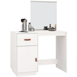 vidaXL Single Door Single Drawer White Solid Wood Pine Dressing Table with Mirror - Size: 134 x 95 x 50cm - Wilko - thumbnail 5