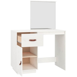 vidaXL Single Door Single Drawer White Solid Wood Pine Dressing Table with Mirror - Size: 134 x 95 x 50cm - Wilko - thumbnail 4