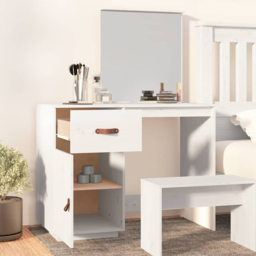 vidaXL Single Door Single Drawer White Solid Wood Pine Dressing Table with Mirror - Size: 134 x 95 x 50cm - Wilko