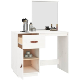 vidaXL Single Door Single Drawer White Solid Wood Pine Dressing Table with Mirror - Size: 134 x 95 x 50cm - Wilko - thumbnail 6
