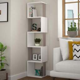 Decortie Piri 5 Shelf White and Mocha Grey Modern Tall Bookcase - Multi - Wilko - thumbnail 1