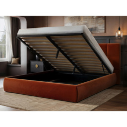 SOLACE+CO Mika King Size Burnt Orange Velvet Ottoman Bed - Wilko - thumbnail 6