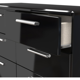 Crowndale Knightsbridge 6 Drawer Black Gloss and Black Wide Chest of Drawers Ready Assembled - Black Gloss & Black - Wilko - thumbnail 6