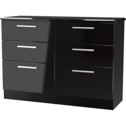 Crowndale Knightsbridge 6 Drawer Black Gloss and Black Wide Chest of Drawers Ready Assembled - Black Gloss & Black - Wilko - thumbnail 3
