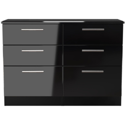 Crowndale Knightsbridge 6 Drawer Black Gloss and Black Wide Chest of Drawers Ready Assembled - Black Gloss & Black - Wilko - thumbnail 4