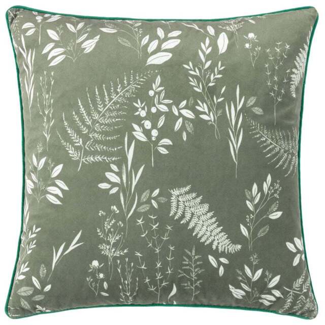 furn. Fearne Sage Green Printed Velvet Cushion - Size: 50 x 50 cm - Wilko - image 1
