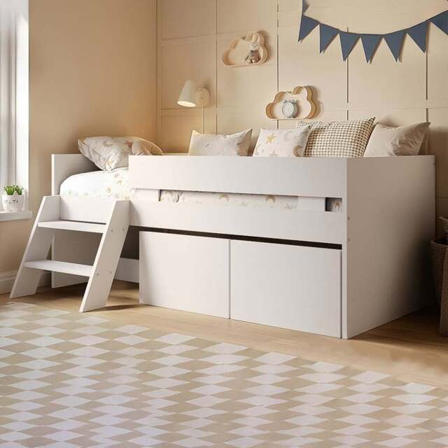 Flair Logan White Low Sleeper Bed with Storage and Moveable Ladder - Size: 79.3 x 124 x 195.6cm - Wilko - image 1