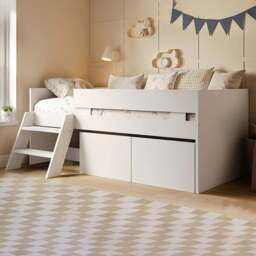 Flair Logan White Low Sleeper Bed with Storage and Moveable Ladder - Size: 79.3 x 124 x 195.6cm - Wilko - thumbnail 1
