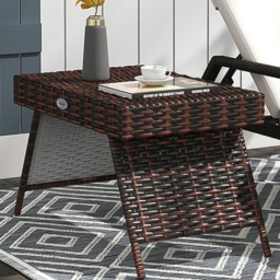 Outsunny Brown Rattan Steel Frame Foldable Outdoor Coffee Table - Size: 41 x 41 x 60cm - Wilko