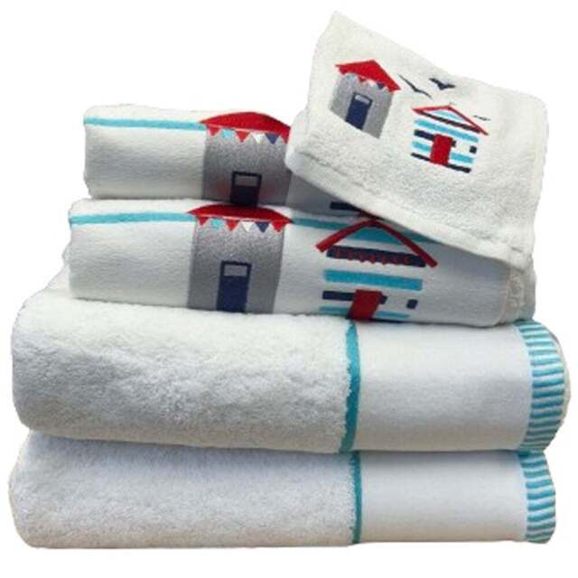 Bellissimo Beach Hut Turkish Cotton Green Towels Set of 6 - Size: 70 x 120cm - White - Wilko - image 1