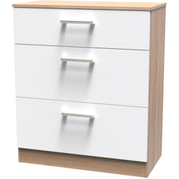 Crowndale Devon 3 Drawer White Matt and Bardolino Oak Deep Chest of Drawers Ready Assembled - White Matt & Bardolino Oak - Wilko - thumbnail 3