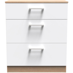 Crowndale Devon 3 Drawer White Matt and Bardolino Oak Deep Chest of Drawers Ready Assembled - White Matt & Bardolino Oak - Wilko - thumbnail 4
