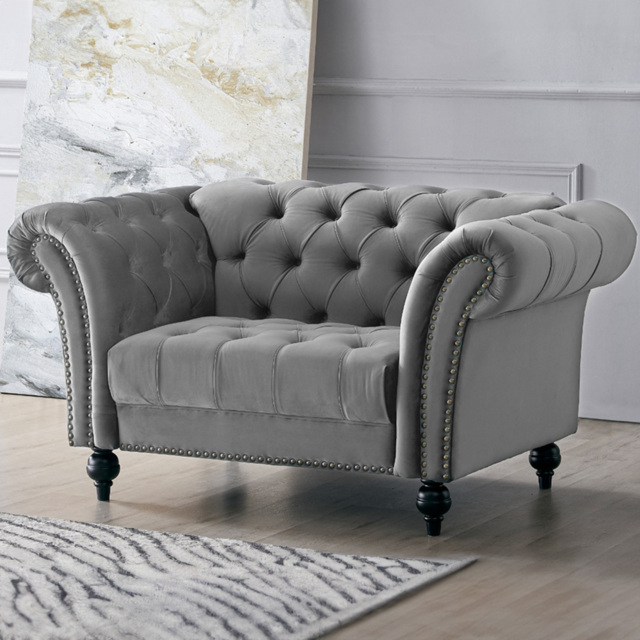 Home Detail Mayfair Grey Velvet Curved Sofa Chair - Size: Single - Wilko - image 1