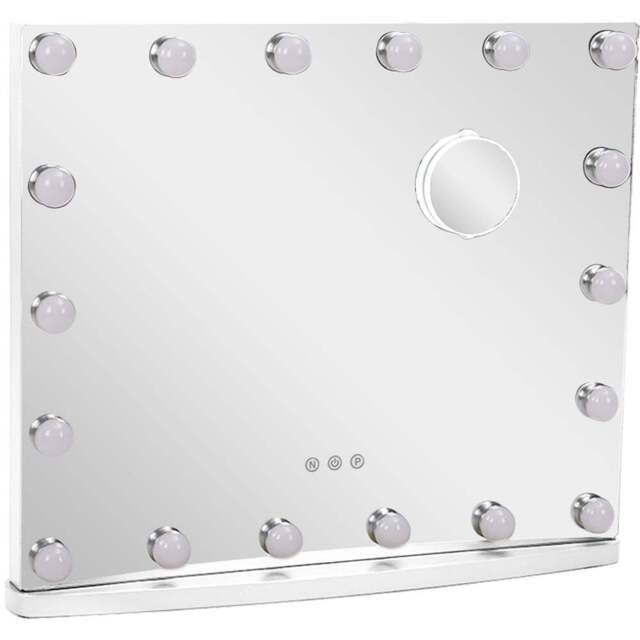 Living and Home White Rectangular Hollywood LED Metal Vanity Mirror with 10X Magnification - Size: 48.5 x 58 x 12cm - Wilko - image 1