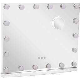 Living and Home White Rectangular Hollywood LED Metal Vanity Mirror with 10X Magnification - Size: 48.5 x 58 x 12cm - Wilko