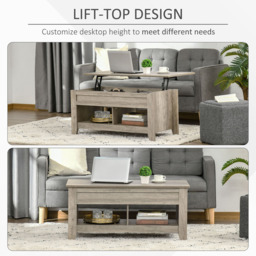 Portland 2 Shelf Oak Effect Wooden Lift Top Coffee Table - Size: 105 x 74 x 62cm - Brown - Wilko - thumbnail 6