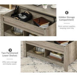 Portland 2 Shelf Oak Effect Wooden Lift Top Coffee Table - Size: 105 x 74 x 62cm - Brown - Wilko - thumbnail 7
