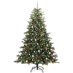vidaXL Pre-Lit Warm White LED and Pink Baubles Green Artificial Christmas Tree with Stand 7.8ft - Wilko
