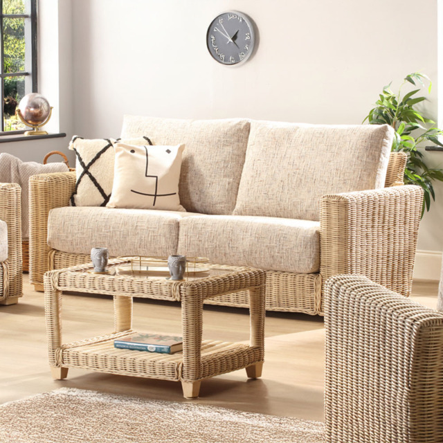 Desser Furniture Burford 3 Seater Natural Rattan and Farrow Sofa - Cream - Wilko - image 1