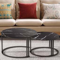 Kosy Koala Marble Glass Round Nest of Tables Set of 2 - Multi - Wilko