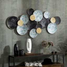 Portland Multicolour Minimalist Circle Metal Hanging Wall Art Sculpture - Size: 5 x 66 x 133cm - Blue - Wilko - thumbnail 3