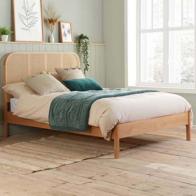 Birlea Margot Double Oak Bed with Rattan Headboard - Brown - Wilko - image 1