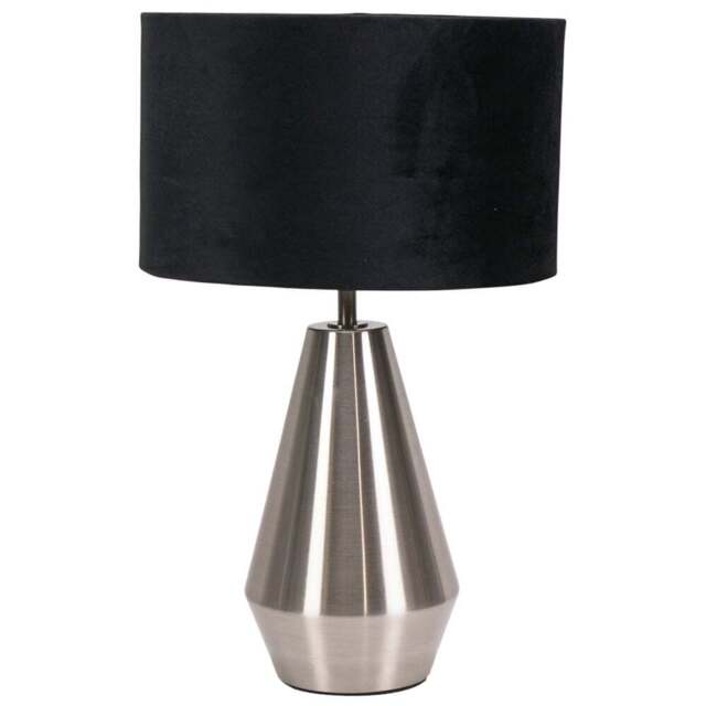 ValueLights Jax Black Velvet Shade Brushed Chrome Touch LED Table Lamp - Size: 41 x 25 x 25cm - Silver - Wilko - image 1