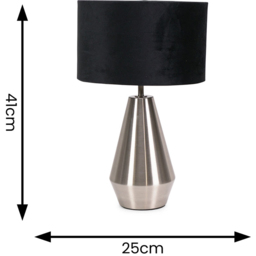 ValueLights Jax Black Velvet Shade Brushed Chrome Touch LED Table Lamp - Size: 41 x 25 x 25cm - Silver - Wilko - thumbnail 7