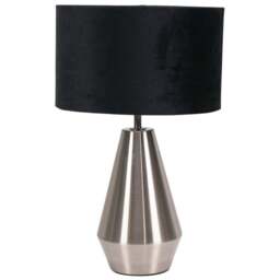 ValueLights Jax Black Velvet Shade Brushed Chrome Touch LED Table Lamp - Size: 41 x 25 x 25cm - Silver - Wilko - thumbnail 1