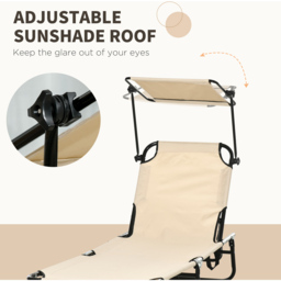Outsunny Set of 2 Tan Brown Adjustable Folding Sun Lounger with Sunshade Roof - Size: 28 x 56 x 190cm - Wilko - thumbnail 6