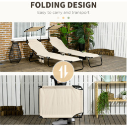 Outsunny Set of 2 Tan Brown Adjustable Folding Sun Lounger with Sunshade Roof - Size: 28 x 56 x 190cm - Wilko - thumbnail 7