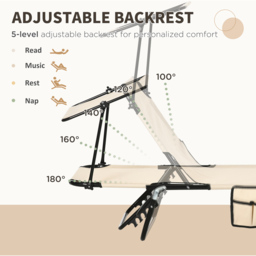 Outsunny Set of 2 Tan Brown Adjustable Folding Sun Lounger with Sunshade Roof - Size: 28 x 56 x 190cm - Wilko - thumbnail 5