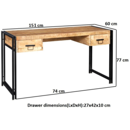 Brooklyn Carnaby 2 Drawer Industrial Desk - Brown - Wilko - thumbnail 6
