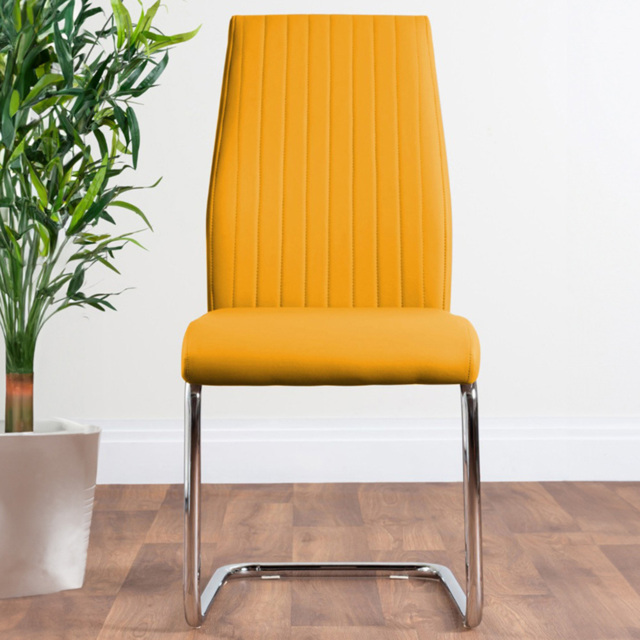 Furniturebox Fontana Set of 2 Mustard Yellow and Chrome Faux Leather Dining Chair - Wilko - image 1
