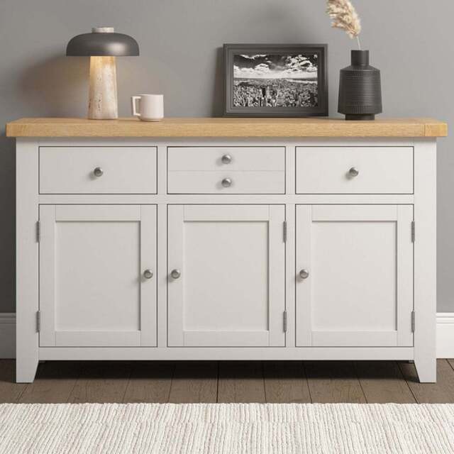 Seconique Windsor 3 Door 3 Drawer Ivory and Oak Sideboard - Size: 82 x 137 x 40cm - Ivory/Oak - Wilko - image 1
