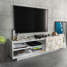 Decorotika Valantina Single Door 2 Shelf White Marble Effect and White TV Unit - Size: 41.4 x 140 x 37cm - Multi - Wilko - thumbnail 6