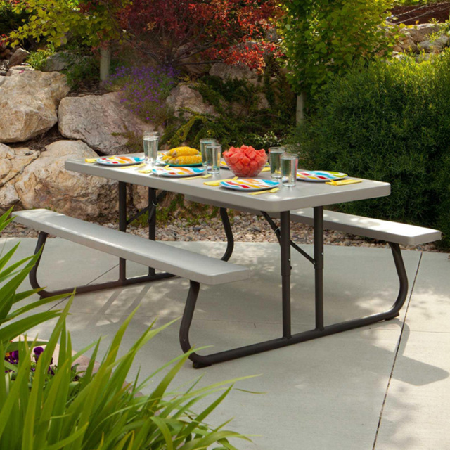 Lifetime Products 8 Seater Foldable Picnic Table Putty - Size: 73.7 x 76.2 x 182.9cm - Cream - Wilko - image 1