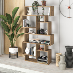 Decortie Karmato 10 Shelf Dark Oak Asymmetric Tall Freestanding Bookcase - Brown - Wilko - thumbnail 5