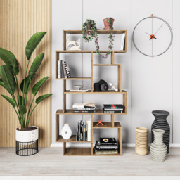 Decortie Karmato 10 Shelf Dark Oak Asymmetric Tall Freestanding Bookcase - Brown - Wilko - thumbnail 6