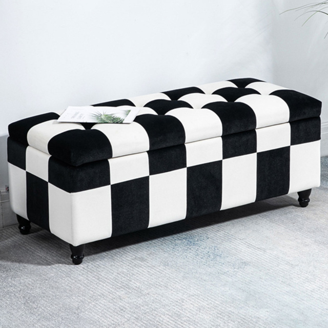 HOMCOM Black and White Velvet Button Tufted Ottoman Bench - Size: 41 x 49 x 116cm - Wilko - image 1