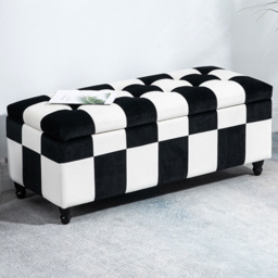 HOMCOM Black and White Velvet Button Tufted Ottoman Bench - Size: 41 x 49 x 116cm - Wilko - thumbnail 1