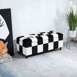 HOMCOM Black and White Velvet Button Tufted Ottoman Bench - Size: 41 x 49 x 116cm - Wilko - thumbnail 6