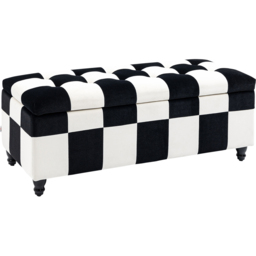 HOMCOM Black and White Velvet Button Tufted Ottoman Bench - Size: 41 x 49 x 116cm - Wilko - thumbnail 3
