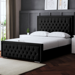DS Living Allegra King Size Black Upholstered Ottoman Bed with Headboard - Wilko