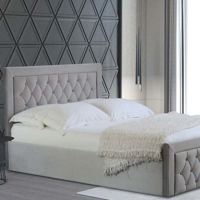 Mia Double Grey Faux Brushed Velvet Ottoman Bed - Wilko - image 1
