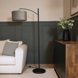 ValueLights Preto Black and Grey Velvet Shade Metal LED Floor Lamp - Wilko - thumbnail 3