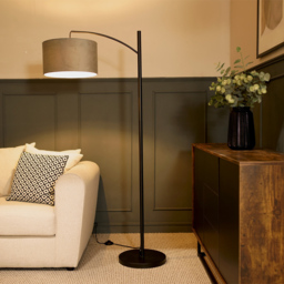 ValueLights Preto Black and Grey Velvet Shade Metal LED Floor Lamp - Wilko - thumbnail 4